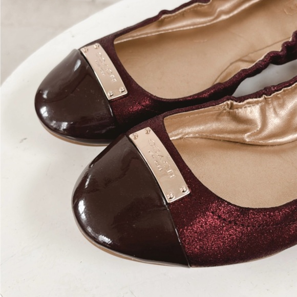 Coach Darsi Metallic Ballet Flats Burgundy Wine Gold Women 7.5 Slip On Classic - Picture 6 of 12